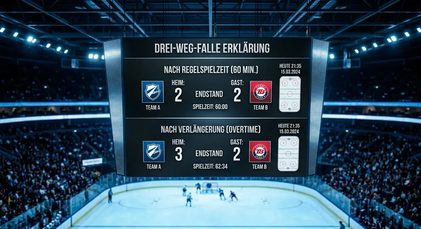 3-Weg-Falle Eishockey erklärt — 1X2-Wette versus Moneyline Unterschied Overtime Regelspielzeit