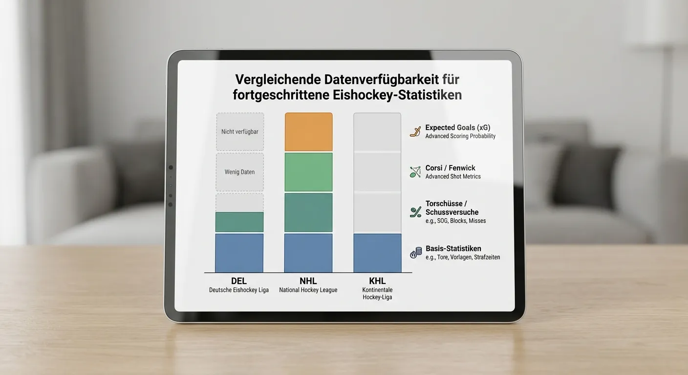 Vergleich der Advanced-Stats-Datenverfügbarkeit für DEL und NHL — Grenzen der Eishockey-Wettanalyse in Europa