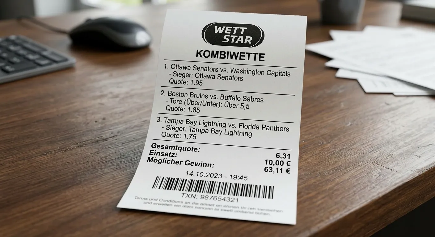 Eishockey Kombiwette Berechnung Beispiel drei NHL Tipps Quotenmultiplikation Gewinn