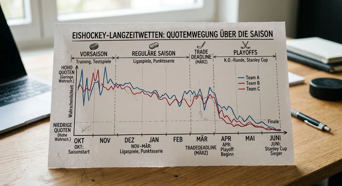 Langzeitwetten im Eishockey: Quotenbewegung über eine Saison bei Stanley Cup und DEL Meisterwetten im Überblick