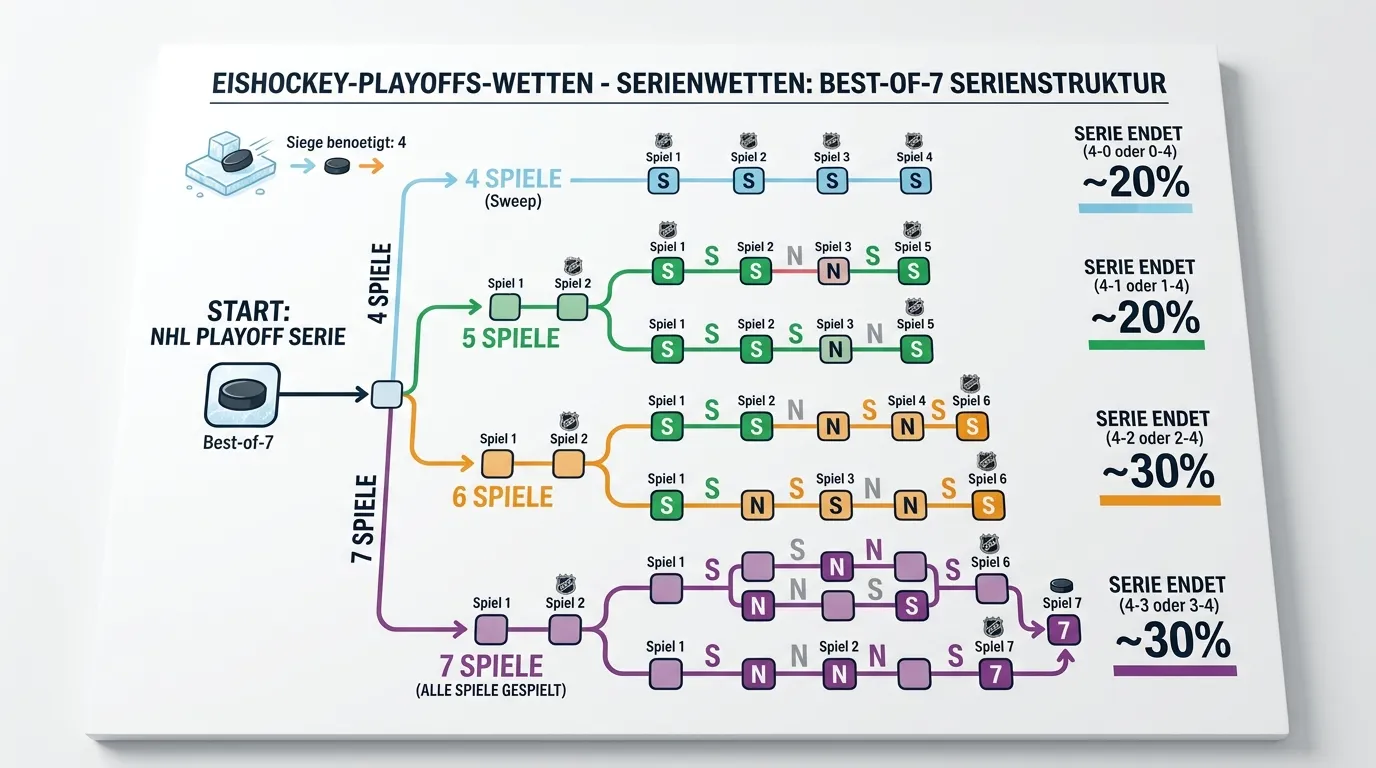 Schaubild Serienlängen-Wetten im NHL-Playoff-Modus — Wahrscheinlichkeiten für Best-of-7-Ergebnisse