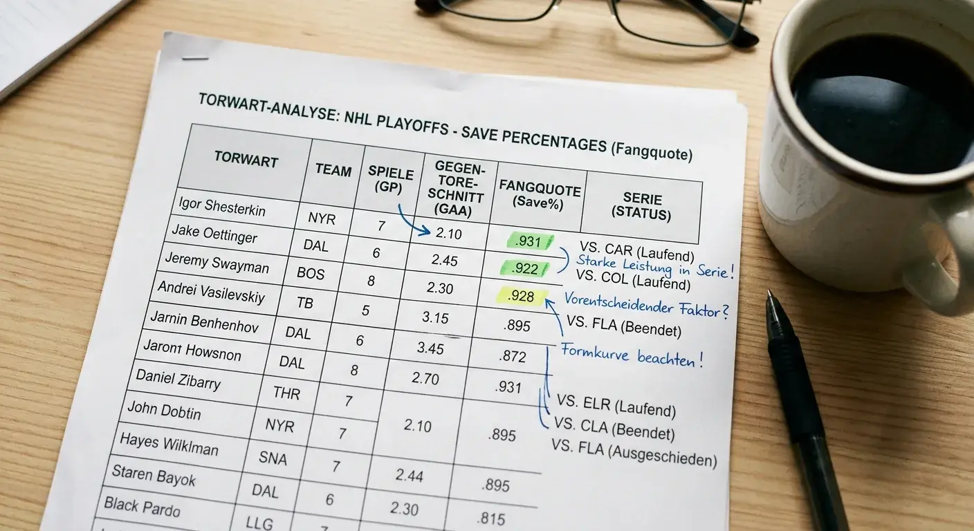 Analyse der Torwart-Save-Percentage in NHL-Playoffs und ihr Einfluss auf Eishockey-Wettentscheidungen