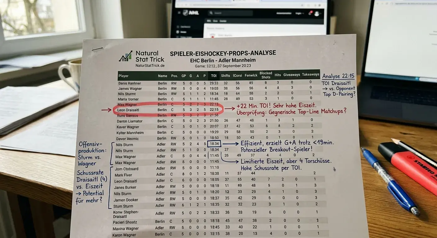 Aufstellungsanalyse Ice-Time Daten NHL Spieler-Props Value Strategie