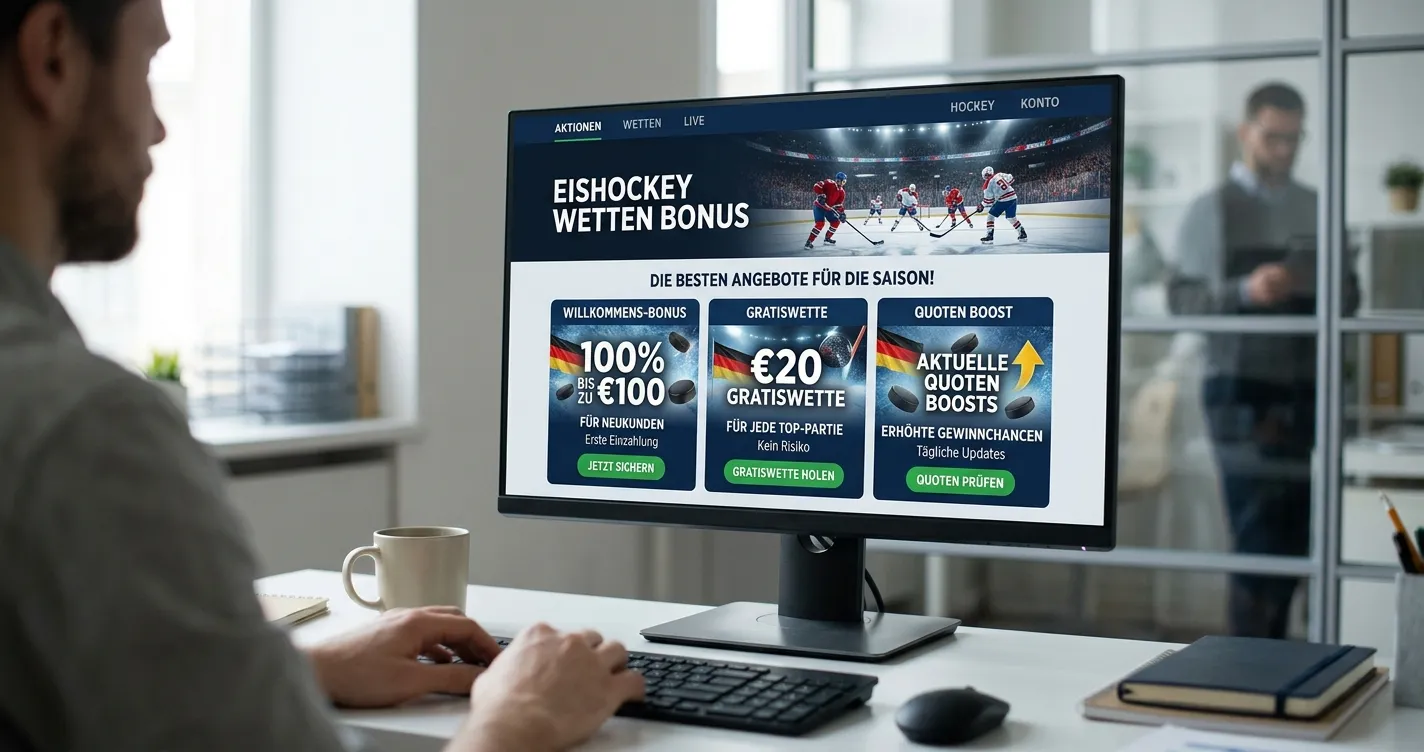 Eishockey Wetten Bonus Vergleich — Willkommensbonus, Freiwetten und Quotenboosts bei GGL-lizenzierten Marktbereichen 2026