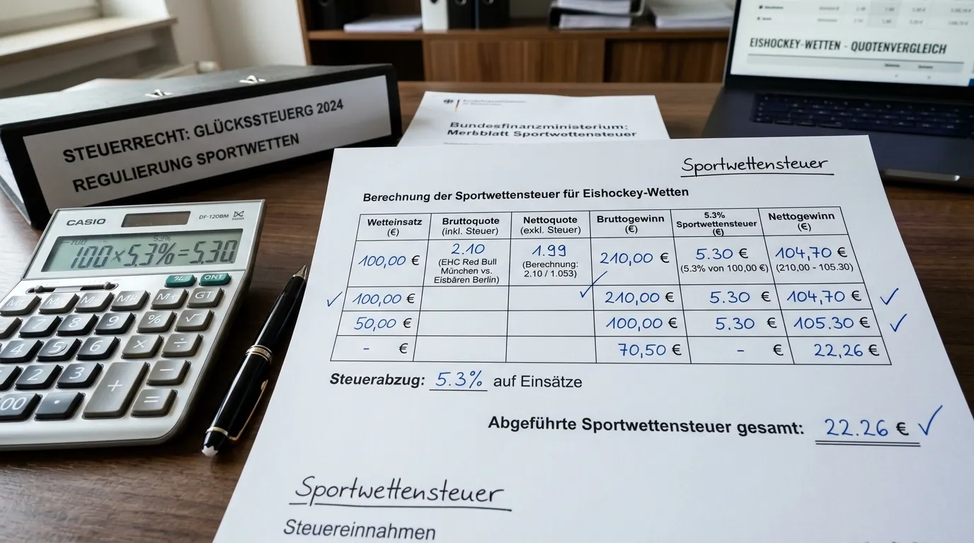 Sportwettensteuer Deutschland 5,3 Prozent – wer zahlt die Wettsteuer bei Eishockey Wetten 2026