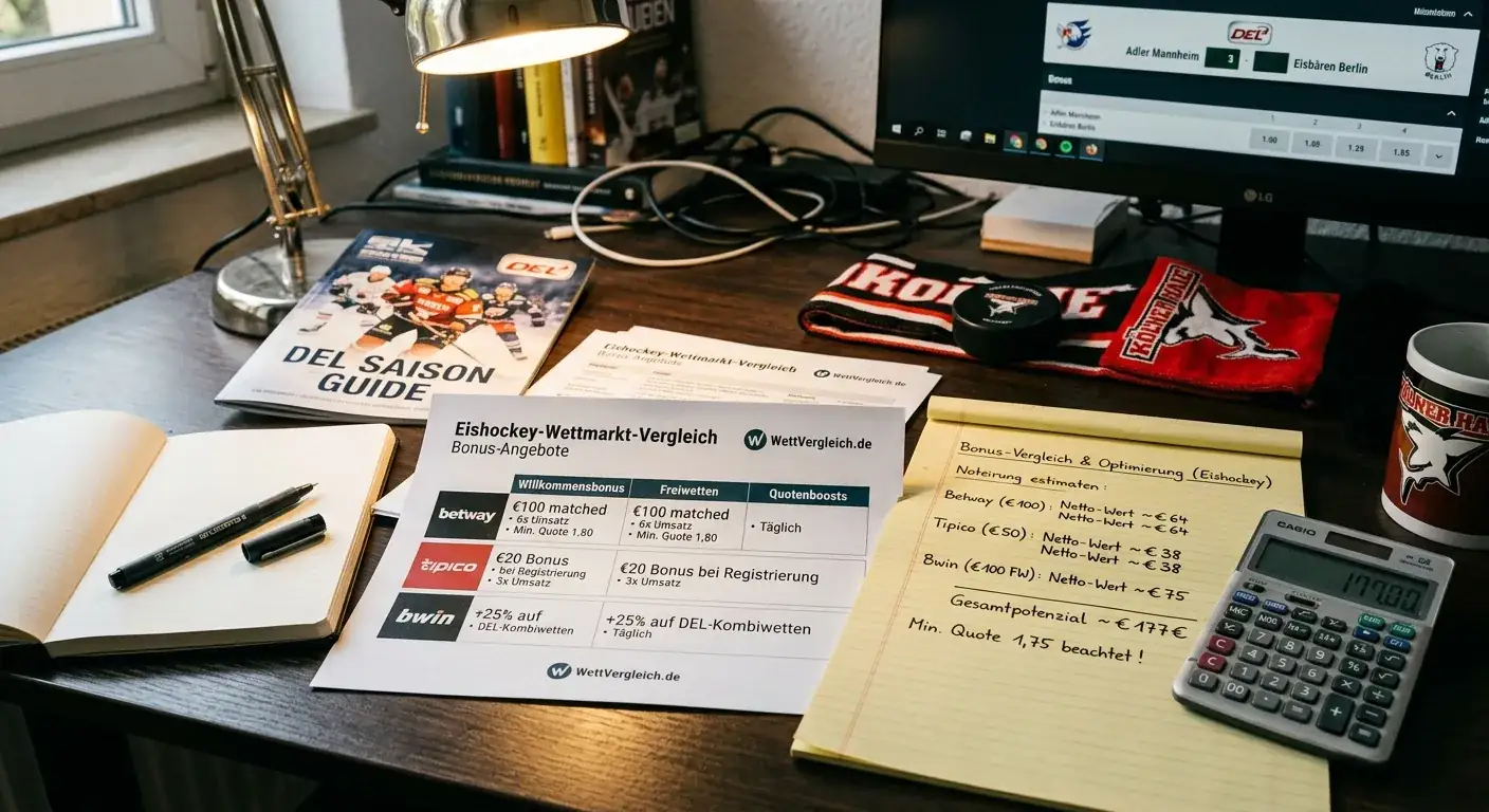 Eishockey Wetten Bonus Vergleich – Willkommensbonus, Freiwetten und Quotenboosts im deutschen Wettmarkt