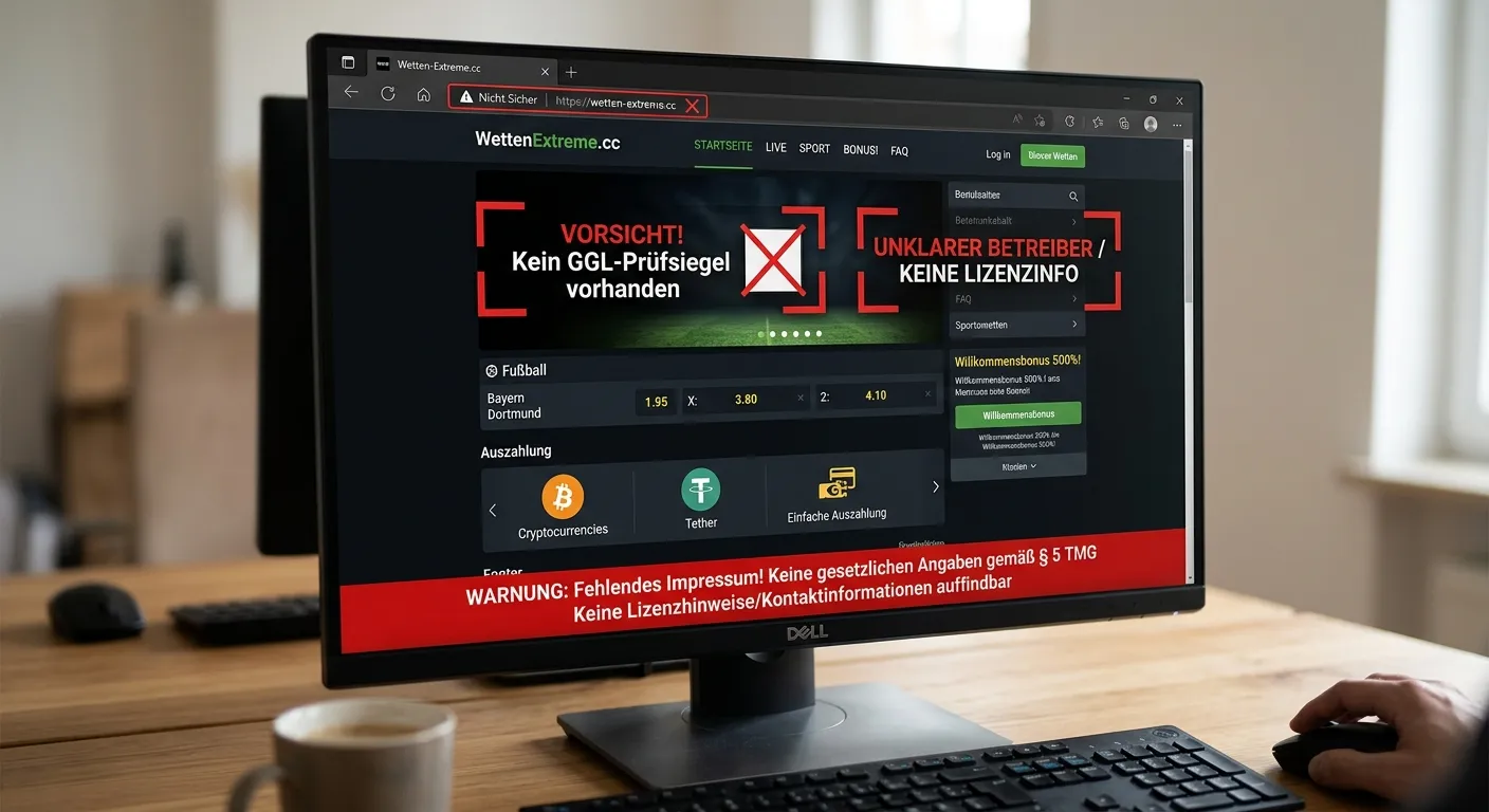 Warnsignale illegale Sportwetten Marktbereiche Domain Impressum Fehlendes GGL-Siegel
