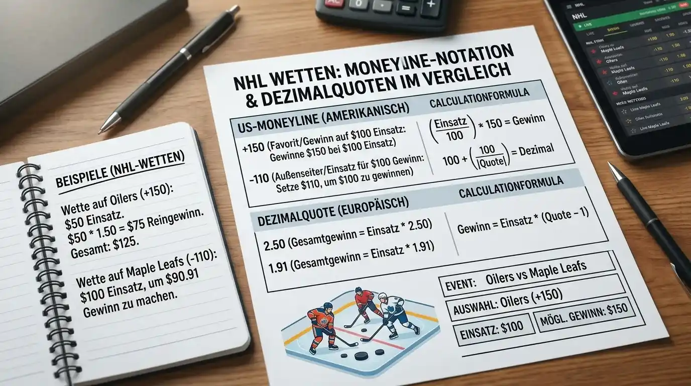 US Moneyline Notation NHL erklärt – Plus und Minus Quoten für deutsche Eishockey Wetter